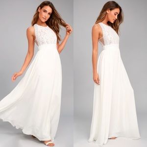 Lulus Forever and Always White Lace Maxi Dress